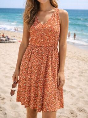 Old Navy Coral Floral Sleeveless V-Neck Dress Spring Summer